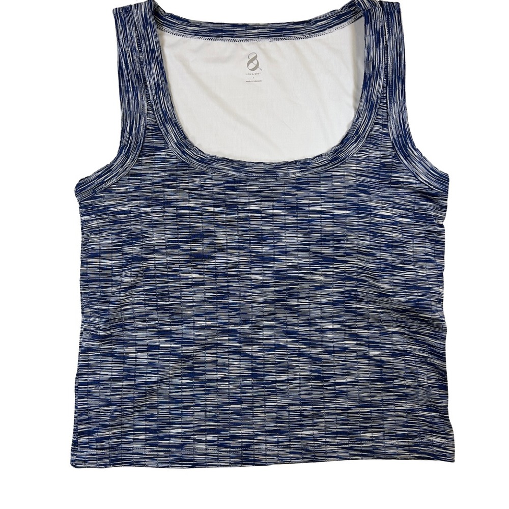 Lou & Grey Women's Ribbed Bra Tank Top Blue Spacedye Beach Preppy Sz L NWT